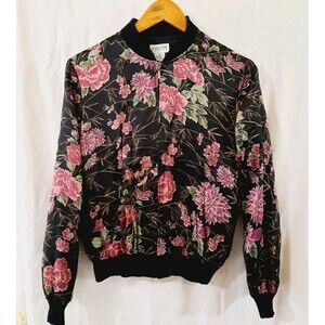 Vintage Allison Taylor Silk Bomber Jacket Womens Medium Floral Print Full Zip